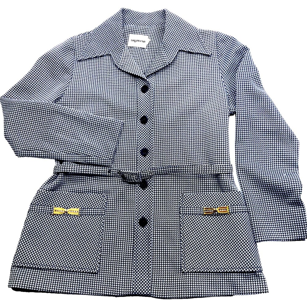 Sir Julian Vtg Blazer Jacket Leisure Houndstooth Blue 14 Retro Preppy Old Money